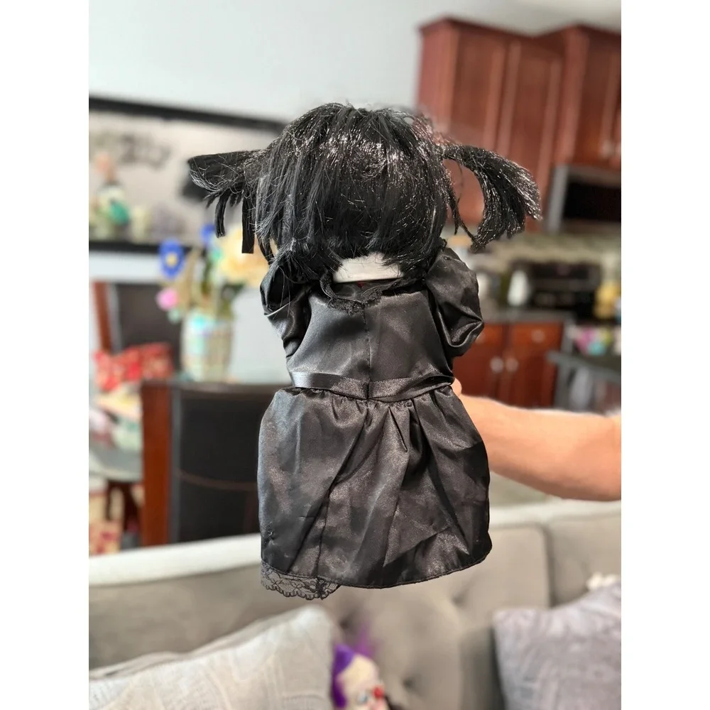 Spooky‎ Animated Doll Creepy Girl Glowing Eyes Black Dress talks